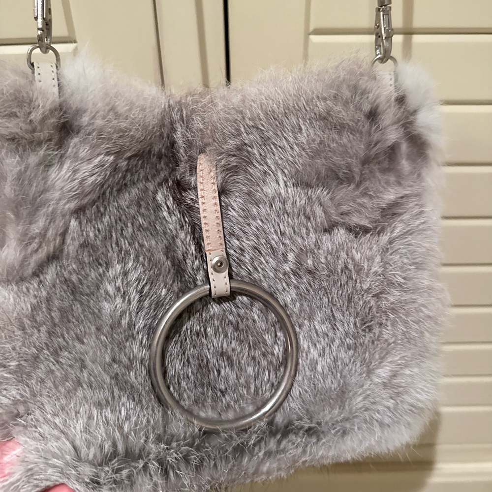 Real rabbit fur ethically handmade authentic genuine grey bunny fur bag - Picture 5 of 8